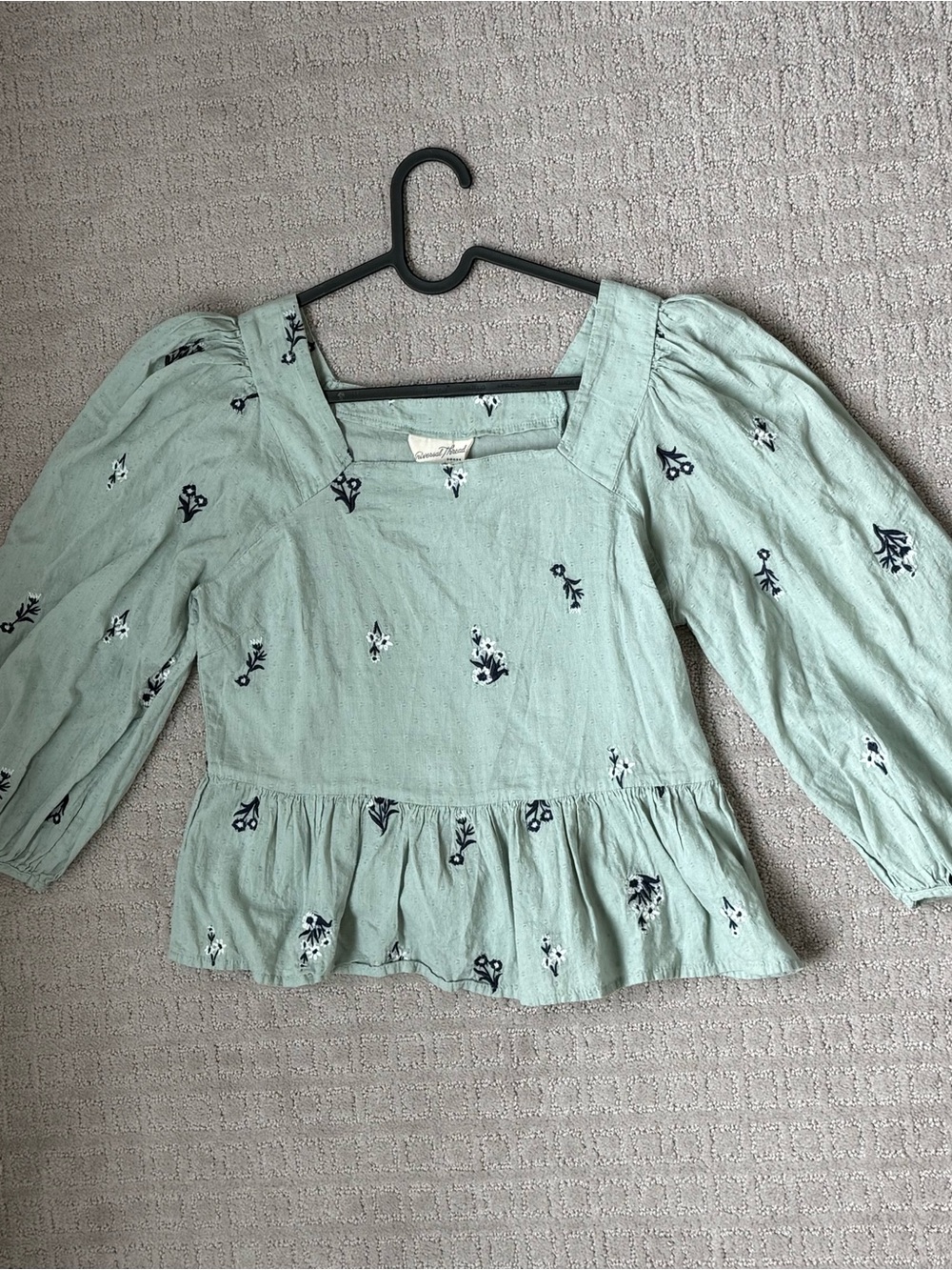Universal Thread Mint Embroidered Peplum Square-Neck Blouse